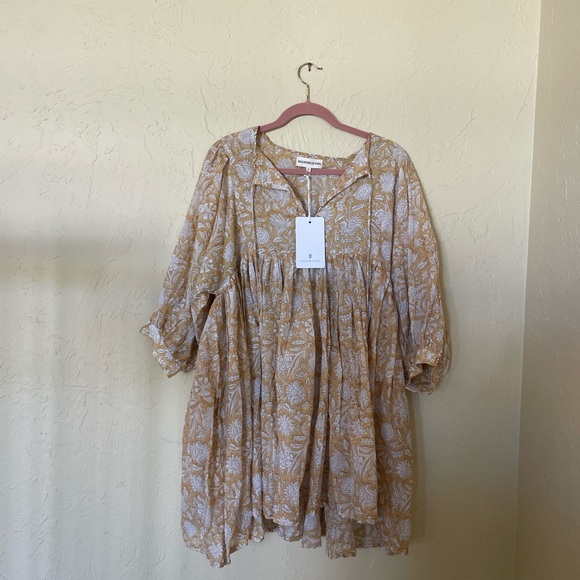 Daughters of India Dresses & Skirts - Daughters of India Mustard and Cream Floral Dress